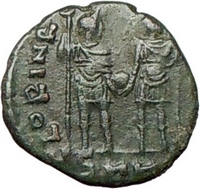 Honorius Ancient Roman Coins Reverse with Two Emperors Honorius and THeodosius