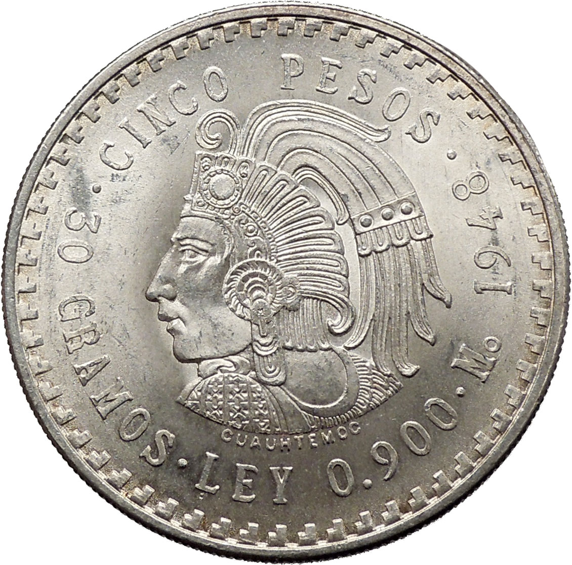 1948 Mexico City Five Pesos Mexican Coat of Arms Silver Mexican Coin ...